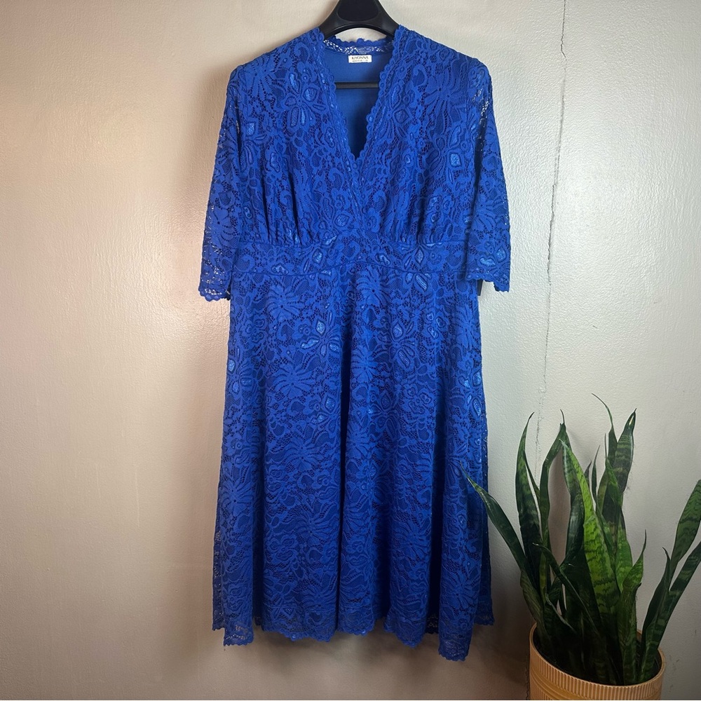 Kiyonna Mademoiselle Blue Lace Cocktail Dress Sz3x - Picture 2 of 12